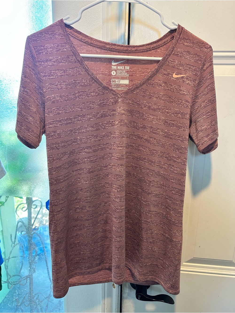 Nike Dri-FIT V-Neck Short Sleeve Top — Mauve Pink - Picture 1 of 9